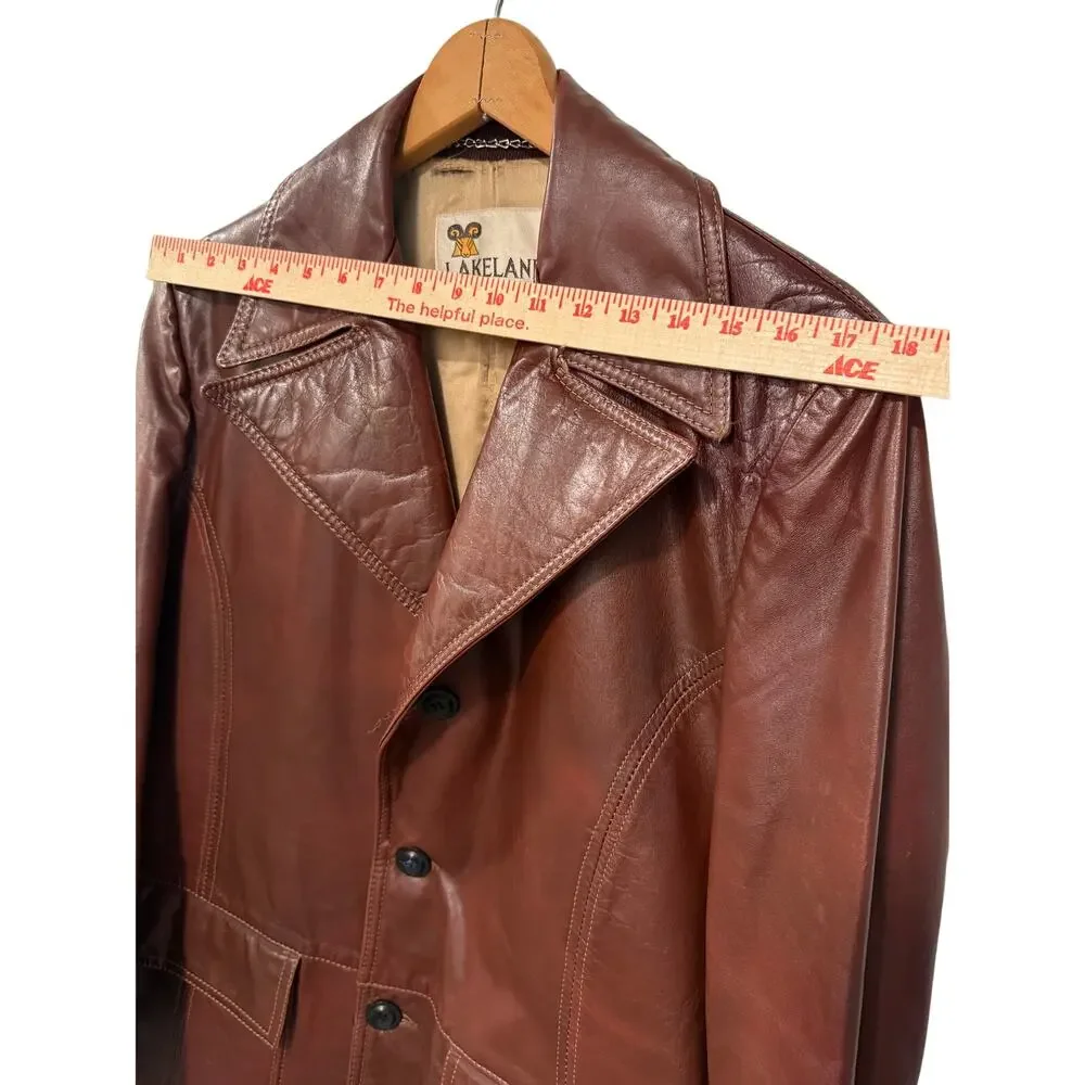 Huckberry Vintage M Wide Lapel Leather Jacket $499 70s Disco Coat Retro Brown 40